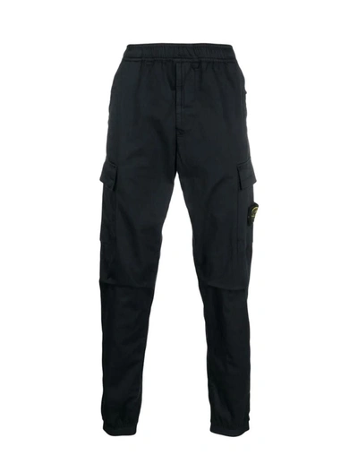 Stone Island Logo Patch Cargo Trousers In Black