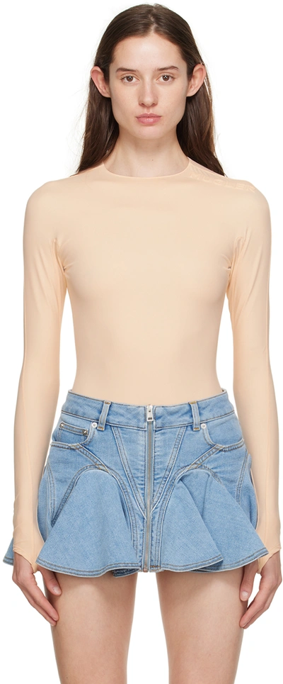 MUGLER BEIGE EMBOSSED BODYSUIT