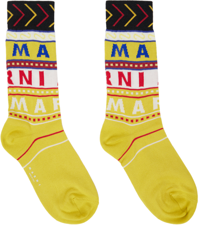 Marni Yellow Logo Socks In Acid Mxy48