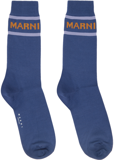 Marni Logo Cotton-blend Socks In Blue