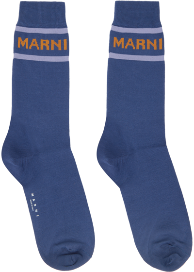 Marni Logo-intarsia Fine-ribbed Socks In Blue