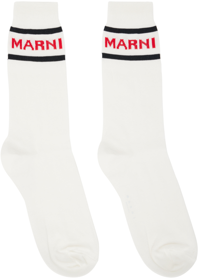 Marni White Logo Socks In Lily White 00w01