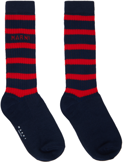 Marni Navy Striped Socks In Black