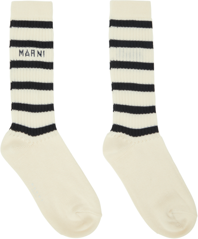 Marni Off-white Striped Socks In Stone White Rgw03