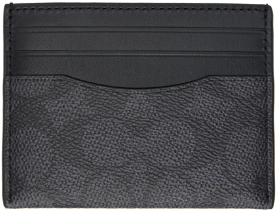 Coach Black Signature Canvas Card Holder In Charcoal/black