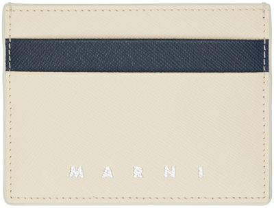 Marni Off-white & Navy Saffiano Leather Card Holder In Zo718 Talc/night Blu