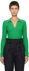 3.1 Phillip Lim Honeycomb Stitch Long-sleeve Polo Top In Gr320 Grass