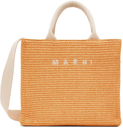 Marni Orange Small East West Tote In 00r30 Arabesque