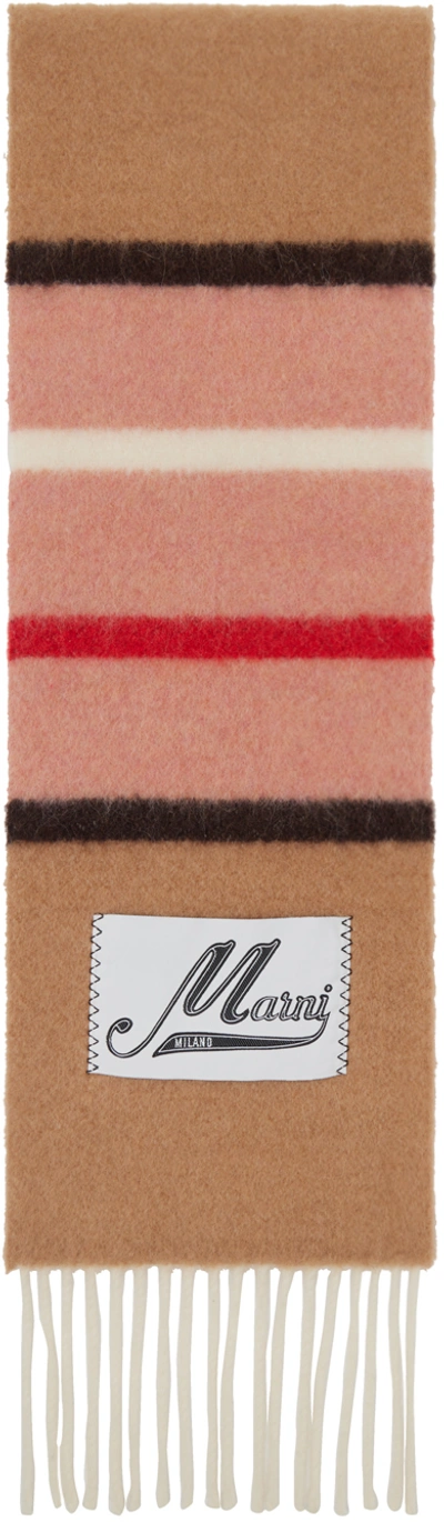 Marni Logo Patch Striped Scarf In Pink