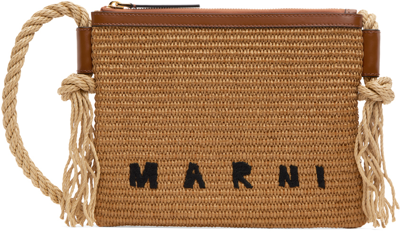 Marni Marcel Woven Logo Shoulder Bag In Brown