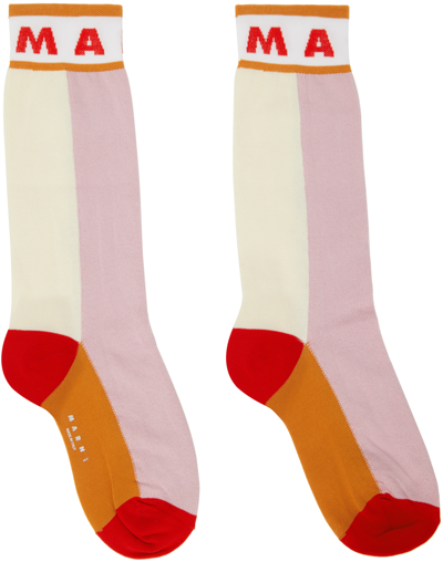 Marni Logo-intarsia Colour-block Socks In Pink