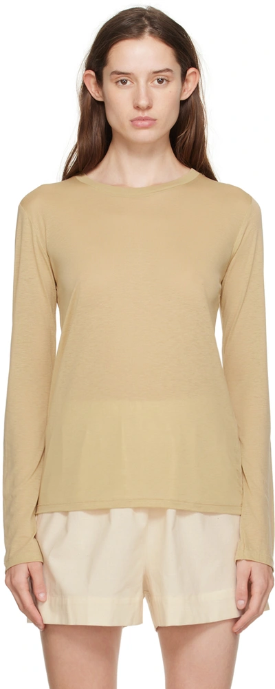 Baserange Beige Crewneck Long Sleeve T-shirt In Cochlea