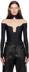 Mugler Black Wavy Bodysuit In B99n1 Black/nude01