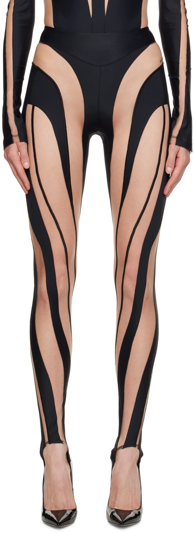 Mugler Women Eco Sport Lycra Sheer Spiral Leggings In Black