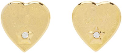 Chopova Lowena Gold Lucky Star Earrings In Green/gold