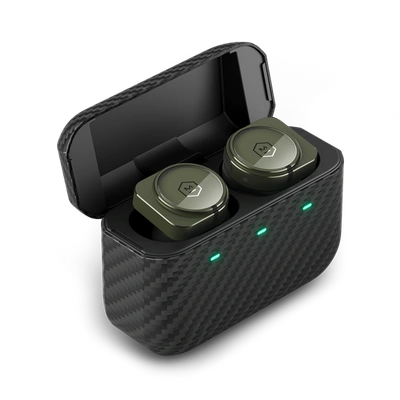 Master & Dynamic ® Mw09 Wireless Earphones In Green/kevlar® Fiber Case