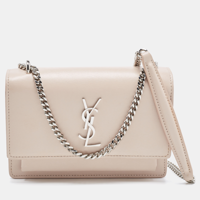 Pre-owned Saint Laurent Light Pink Leather Sunset Wallet On Chain