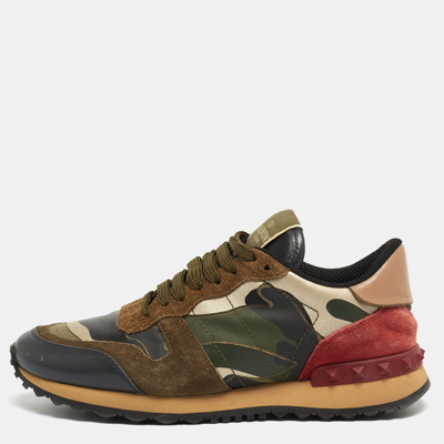 Pre-owned Valentino Garavani Multicolor Camouflage Print Canvas And Leather Rockrunner Trainers Size 36