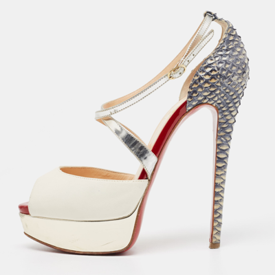 Pre-owned Christian Louboutin Multicolor Python And Leather Crisscross Peep Toe Pumps Size 37