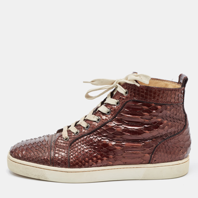 Pre-owned Christian Louboutin Brown Python Louis High Top Sneakers Size 42