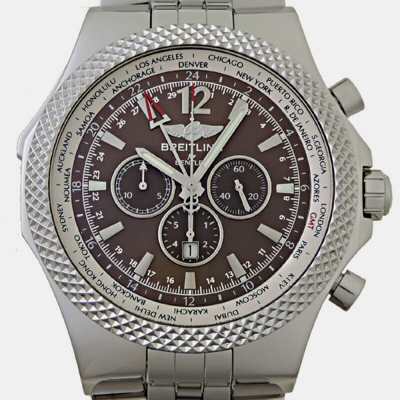 Pre-owned Breitling Brown Stainless Steel Bentley 7362/q554 Automatic Men's Wristwatch 49 Mm