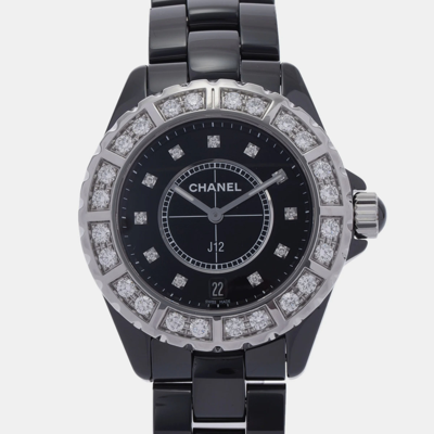 Pre-owned Chanel Black Diamond Ceramic J12 H2428 Quartz Men's Wristwatch 38 Mm
