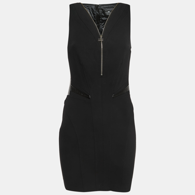 Pre-owned Elisabetta Franchi Black Crepe V-neck Sleeveless Mini Dress S