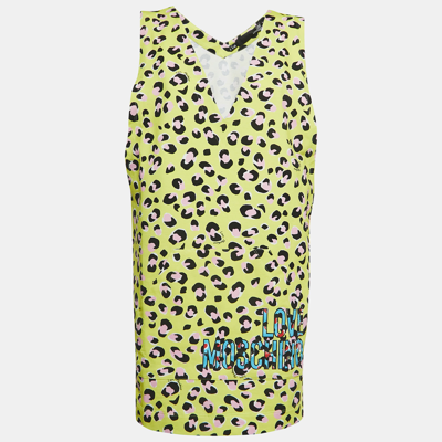 Pre-owned Love Moschino Yellow Animal Printed Cotton V-neck Mini Dress S