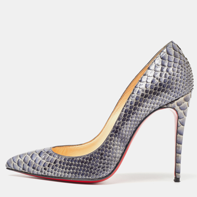 Pre-owned Christian Louboutin Metallic Grey Python Leather So Kate Pointed Toe Pumps Size 37.5