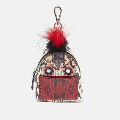 Pre-owned Fendi Multicolor Watersnake Leather And Fur Micro Monster Backpack Bag Charm