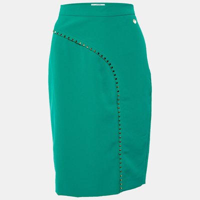 Pre-owned Versace Green Crepe Stud Detail Mini Skirt S