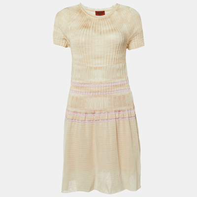 Pre-owned Missoni Cream Patterned Knit Mini Dress S