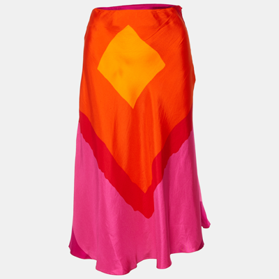 Pre-owned Dior Christian  Multicolor Printed Silk Satin Midi Skirt L