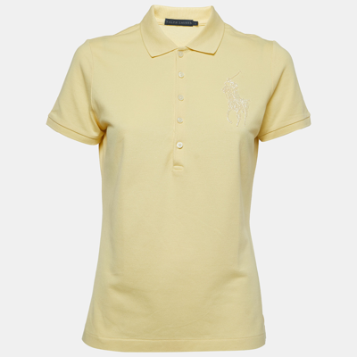 Pre-owned Ralph Lauren Yellow Cotton Beaded Logo Polo T-shirt L