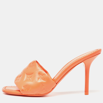 Pre-owned Louis Vuitton Orange Monogram Leather Revival Open Toe Slide Sandals Size 36