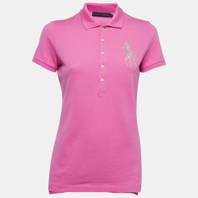 Pre-owned Ralph Lauren Pink Cotton Beaded Logo Polo T-shirt M