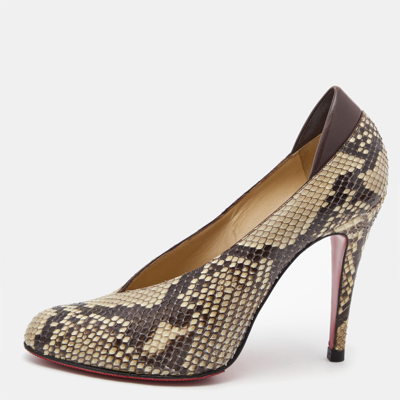 Pre-owned Christian Louboutin Beige/brown Python Pumps Size 38.5
