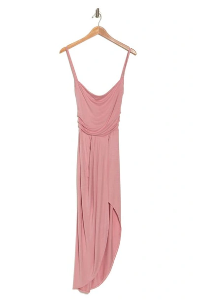 Go Couture Cowl Neck Asymmetric Slit Dress In Mauve