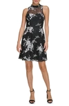 Kensie Women's Printed Sleeveless Fit & Flare Lace Dress In Black Multi