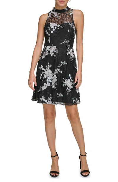 Kensie Women's Printed Sleeveless Fit & Flare Lace Dress In Blck Multi