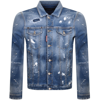 Dsquared2 Denim Dan Jeans Jacket With Paint Sketch Motif In Blue