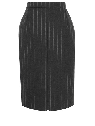 Saint Laurent Pencil Skirt In Striped Flannel In Marine Craie