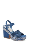 Dolce Vita Cale Woven Raffia Platform Sandal In Blue Denim