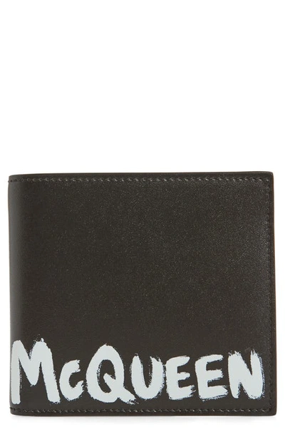 Alexander Mcqueen Graffiti Logo Leather Bifold Wallet In Black