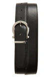 Ferragamo Reversible Textured Calfskin Belt In Nero