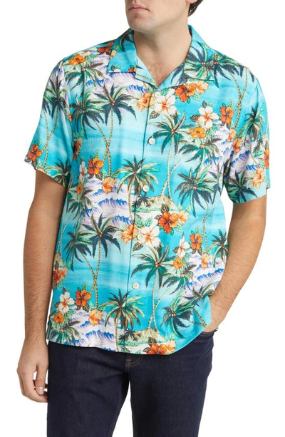 Tommy Bahama Isla Palmetta Floral Silk Blend Camp Shirt In Pool Party