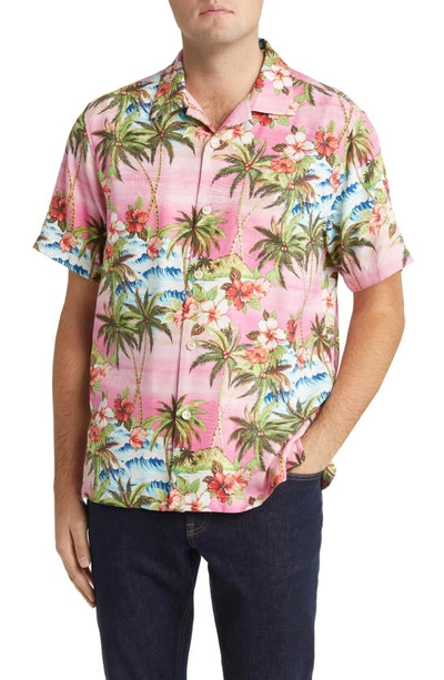 Tommy Bahama Isla Palmetta Floral Silk Blend Camp Shirt In Rose Rococo