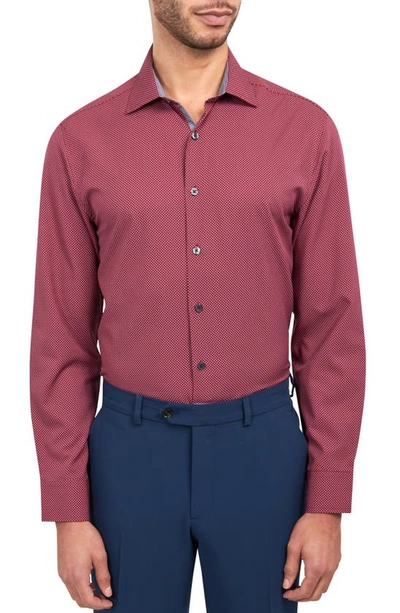 Wrk Trim Fit Performance Stretch Dot Dress Shirt In Burgundy