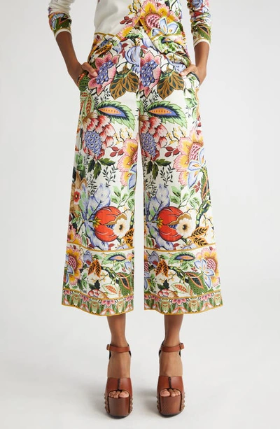 Etro Tree Of Life Cropped Cotton Wide-leg Pants In Multicolour