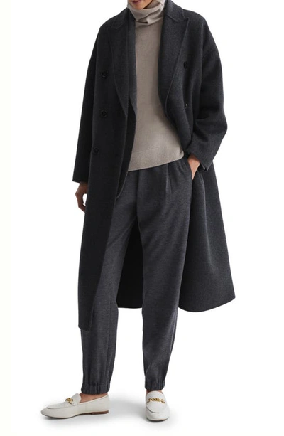 Reiss Layah - Charcoal Relaxed Wool Blend Double Breasted Coat, Us 8